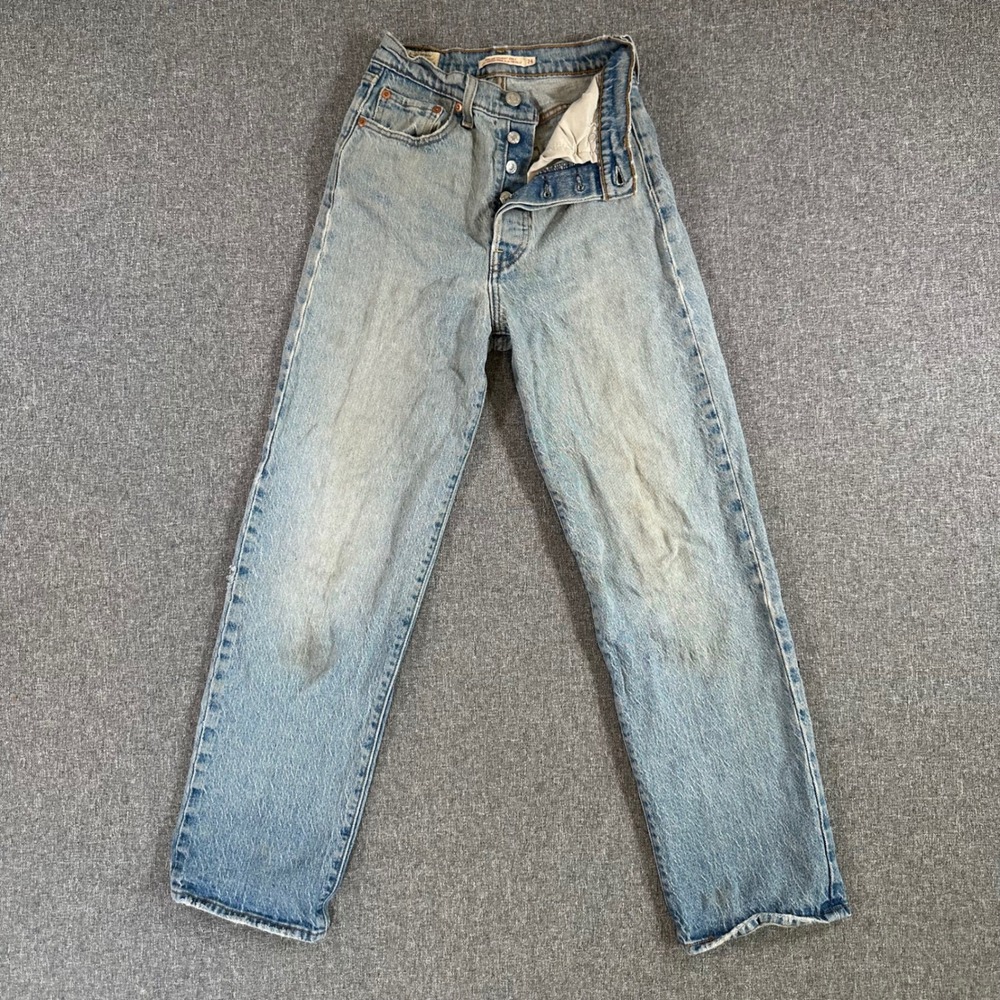 Levi's Jeans Womens 24 Ribcage Straight Ankle Light Blue Button Fly High Rise